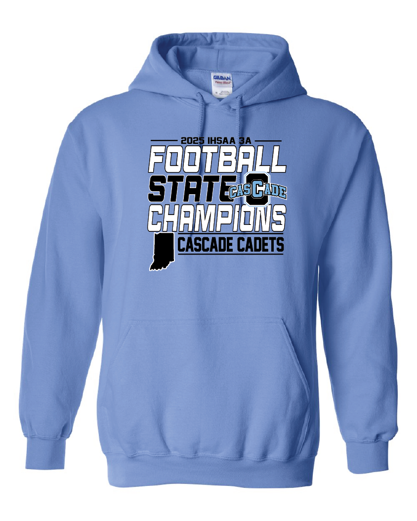 Cascade Football 2025 State Champions Hoodies with ROSTER on back