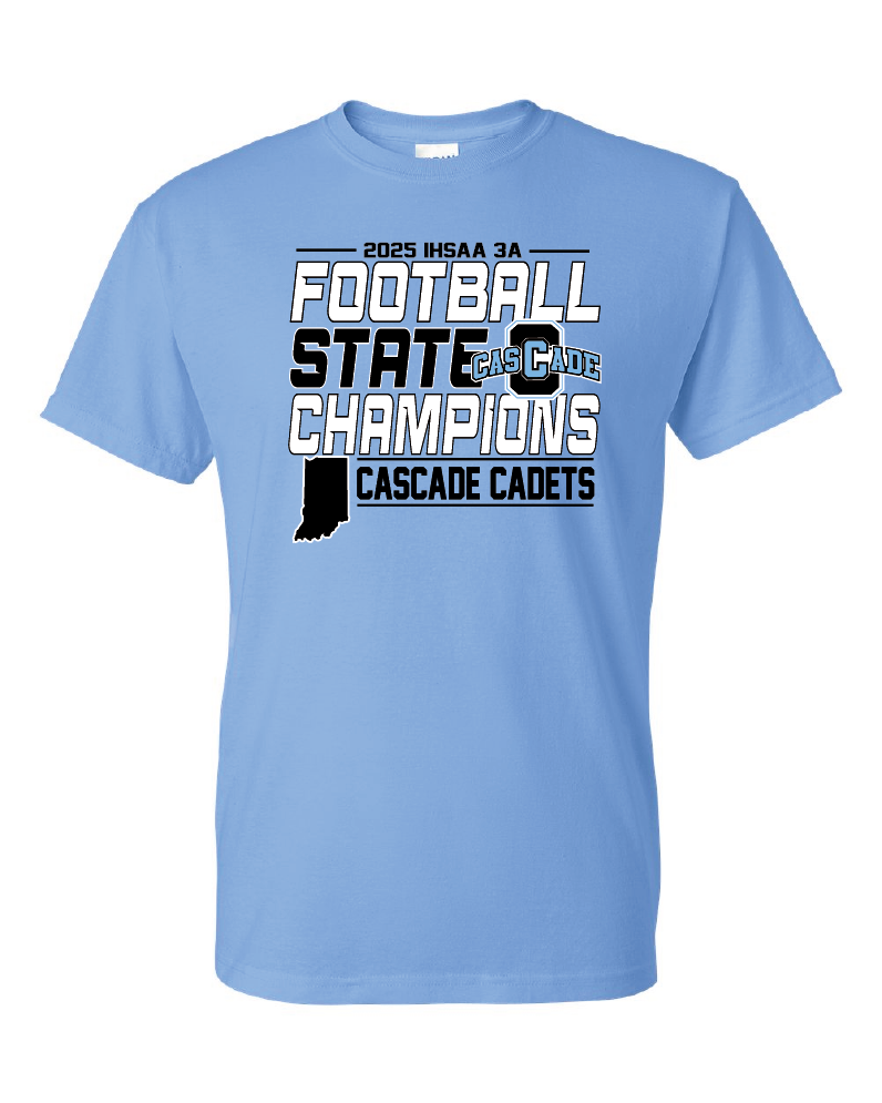 Cascade Football 2025 State Champs Shirts with ROSTER on back!