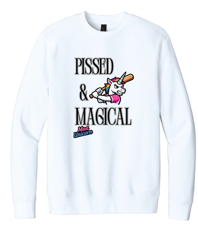 Mad Unicorn Pissed and Magical Front Only Crew Neck Fleece