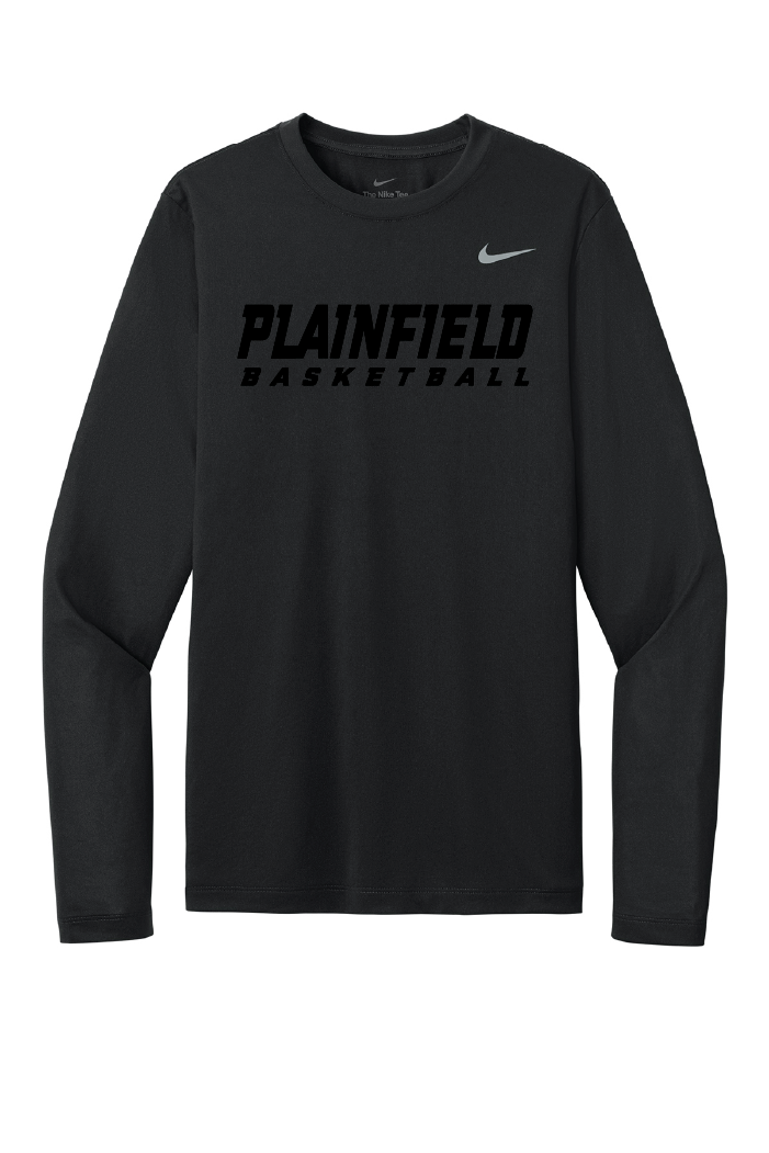 Plainfield Basketball Nike Legend Long Sleeve Shirt Black on Black