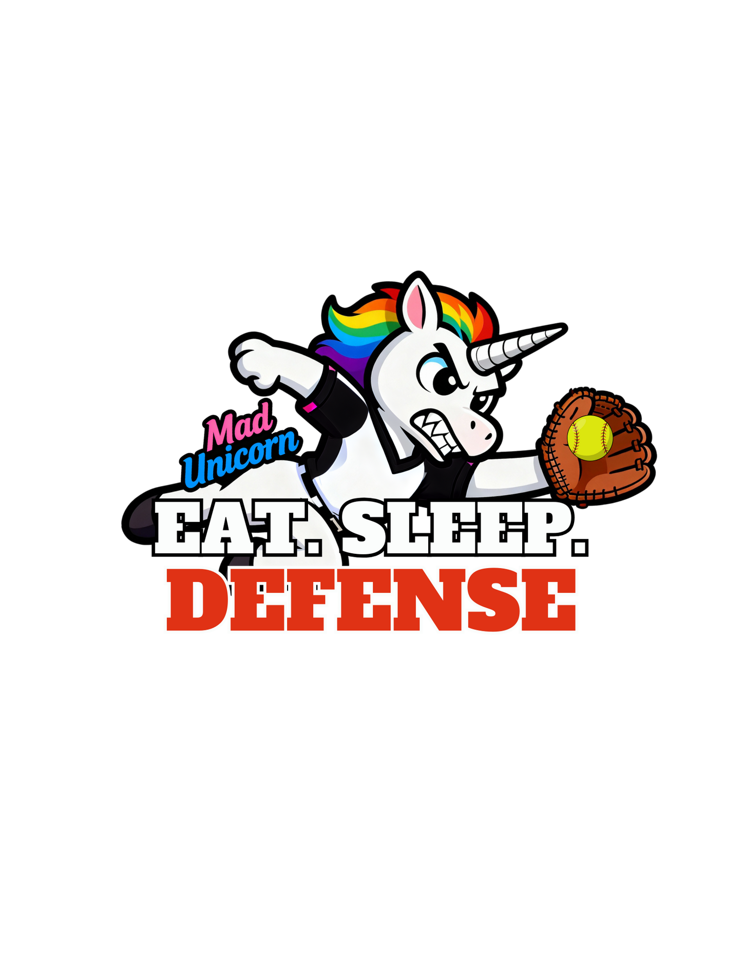 Mad Unicorn Left Chest Eat Sleep Defense Back Crew Neck