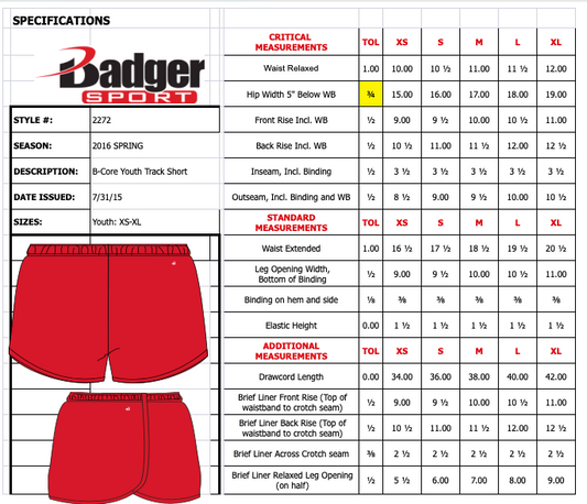Master 227200 Badger B Core Youth Track Shorts (Youth, Unisex, Womens)