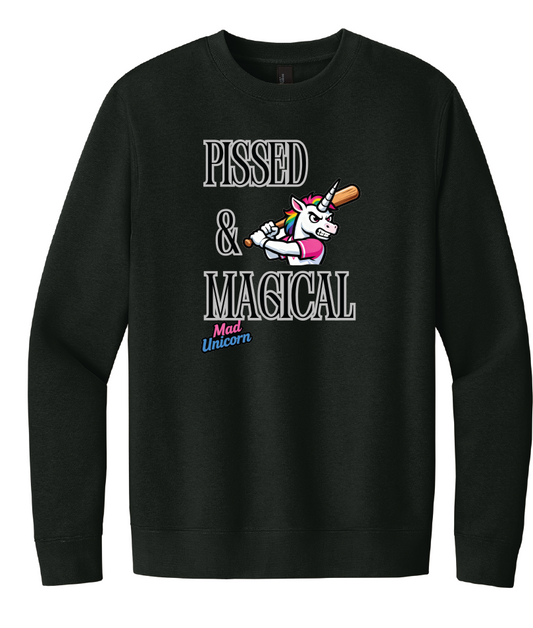 Mad Unicorn Pissed and Magical Front Only Crew Neck Fleece