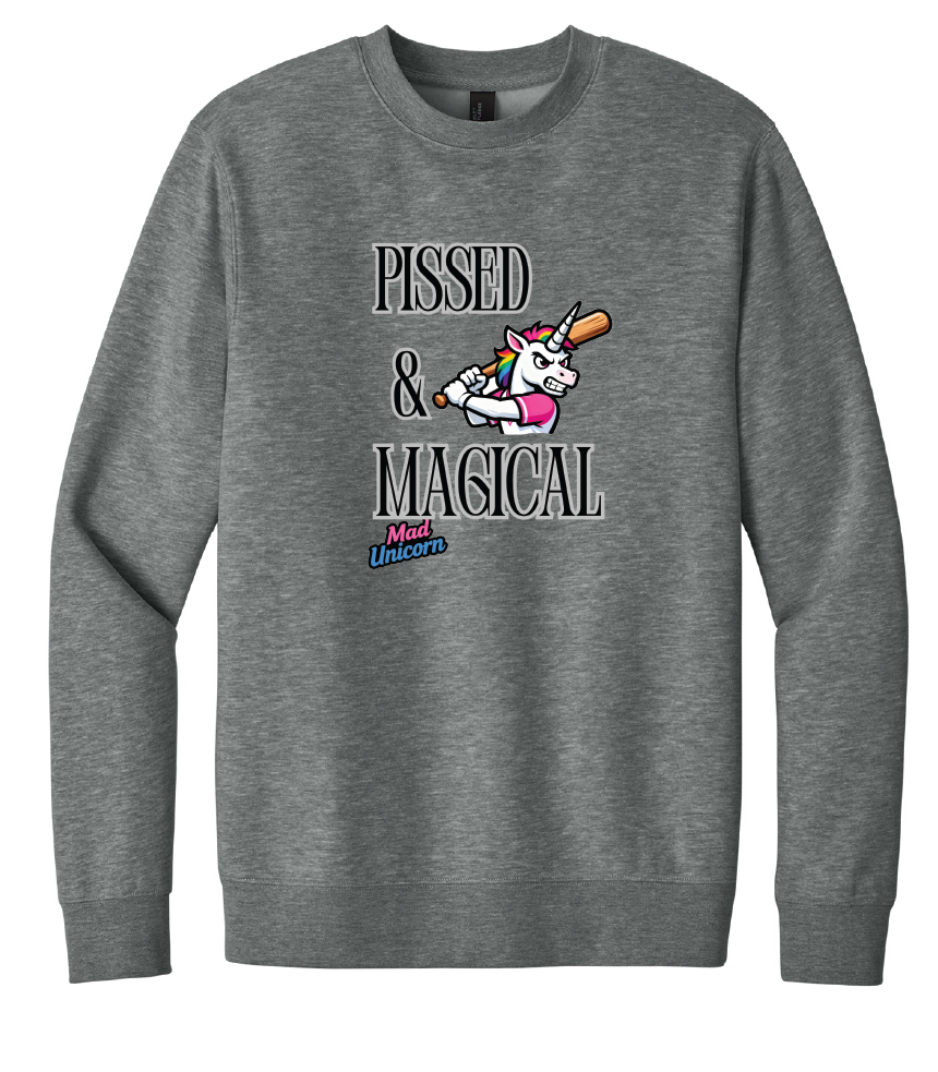 Mad Unicorn Pissed and Magical Front Only Crew Neck Fleece